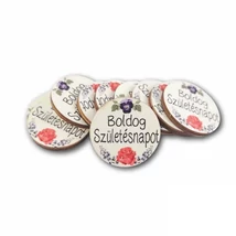 Nyomtatott fa pici kör táblácska - Boldog születésnapot - 3cm Nyomtatott fa pici kör táblácska - Boldog születésnapot - 3cm