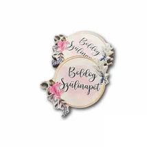 Nyomtatott fa pici kör táblácska - Boldog szülinapot - 4cm