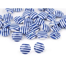 Csíkos füles műanyag dekor gomb - kék fehér - 10db