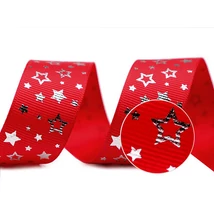 Piros alapon ezüst csillagok - mintás ripsz szalag - 25mm Piros alapon ezüst csillagok - mintás ripsz szalag - 25mm