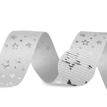 Világosszürke alapon ezüst csillagok - mintás ripsz szalag - 25mm Világosszürke alapon ezüst csillagok - mintás ripsz szalag - 25mm