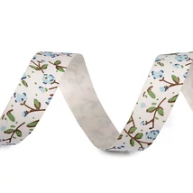 100% pamut szalag - 15mm - tavaszi virágok - kék