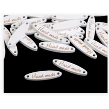 "Hand made" feliratú fehér fa címke - 10db "Hand made" feliratú fehér fa címke - 10db