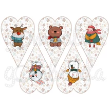 Mintás barkácsfilc - téli állatkák hópelyhes szívekben Mintás barkácsfilc - téli állatkák hópelyhes szívekben