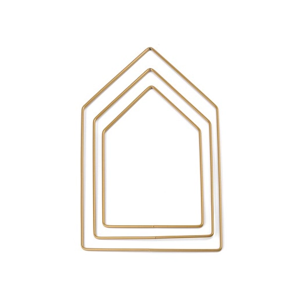 Fém házikó formájú dekorációs alap csomag - 3db - arany