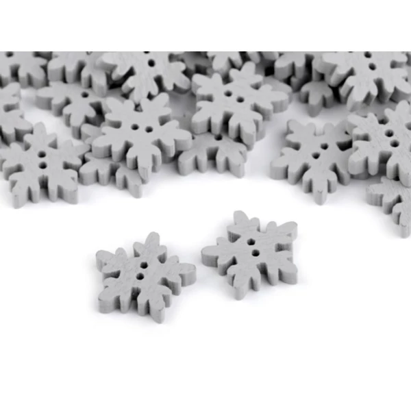 Szürke hópihe formájú fa gombcsomag - 18mm - 10db