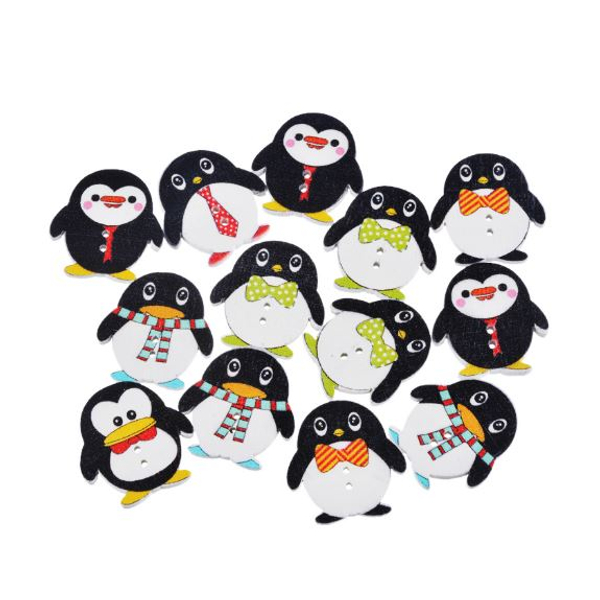 Pingvin formájú színes fa formagomb csomag