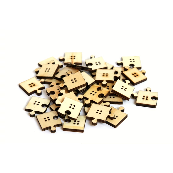 Puzzle formájú natúr fa furnér gombcsomag