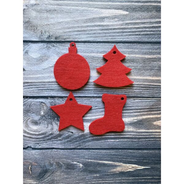 3mm vastag filc dekorációs csomag - karácsony - 8db - piros