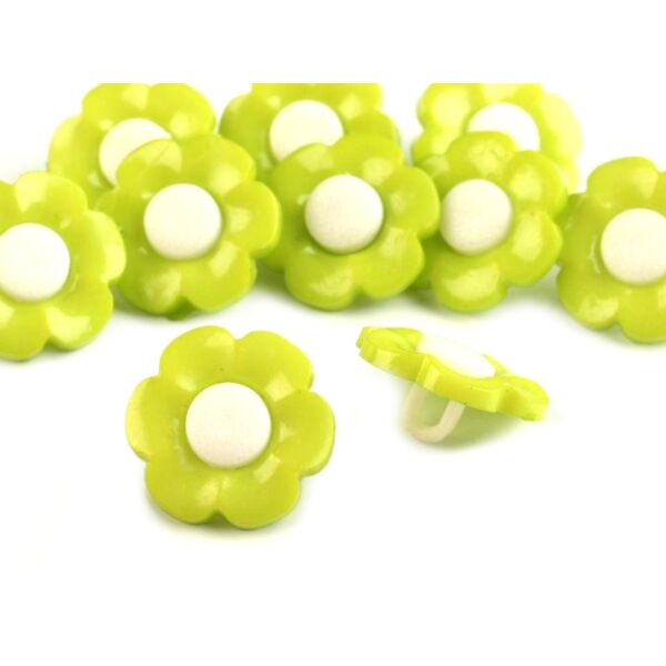 Zöld virág formájú műanyag füles gombcsomag