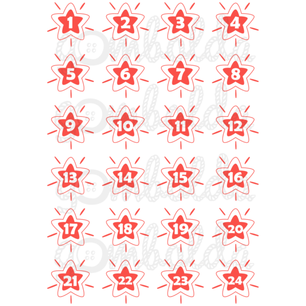 Mintás barkácsfilc - adventi számok csillagokban - piros