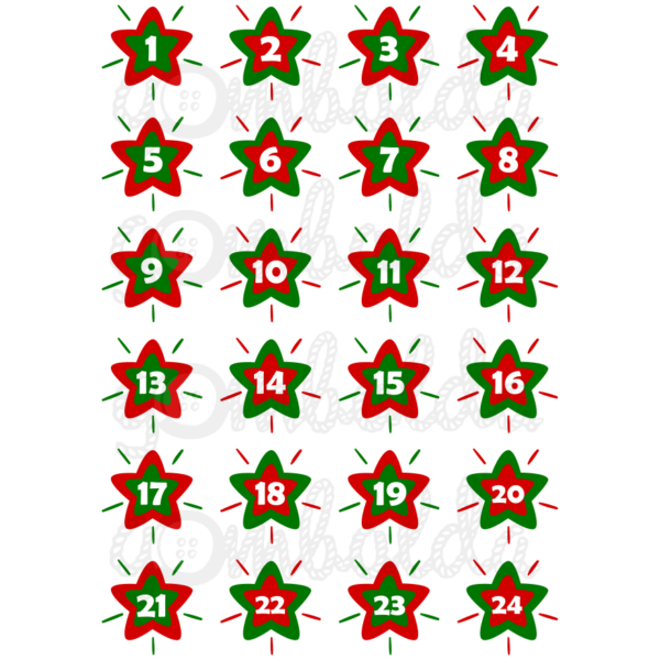 Mintás barkácsfilc - adventi számok csillagokban - piros zöld
