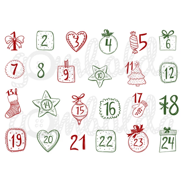 Mintás barkácsfilc - adventi számok vintage stílusban - piros zöld