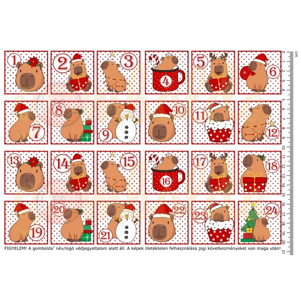 Mintás barkácsfilc - capybara - adventi számok
