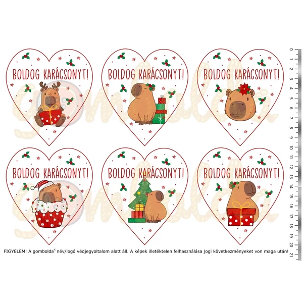 Mintás barkácsfilc - capybara - Boldog karácsonyt! szívek