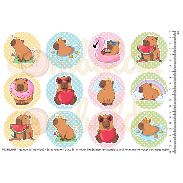 Mintás barkácsfilc - capybara - pöttyös körök