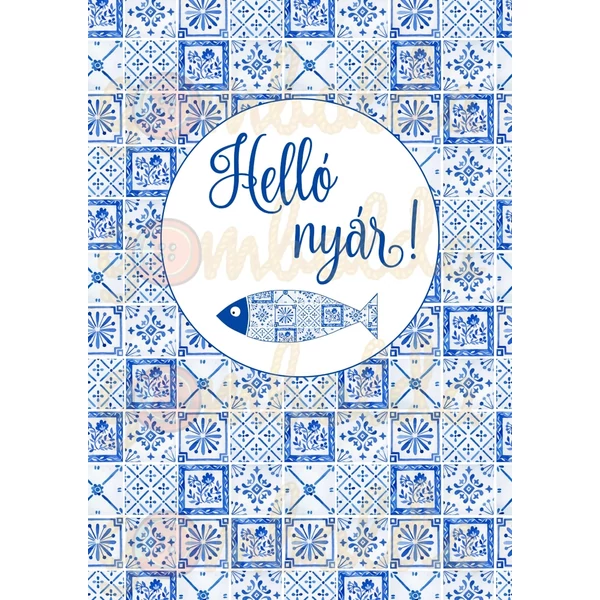 Mintás barkácsfilc - kék csempe - Helló nyár! hímzőkeretbe