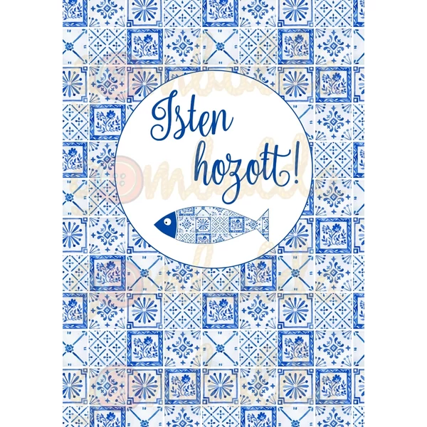 Mintás barkácsfilc - kék csempe - Isten hozott! hímzőkeretbe