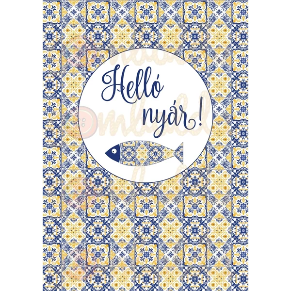 Mintás barkácsfilc - sárga kék csempe - Helló nyár! hímzőkeretbe