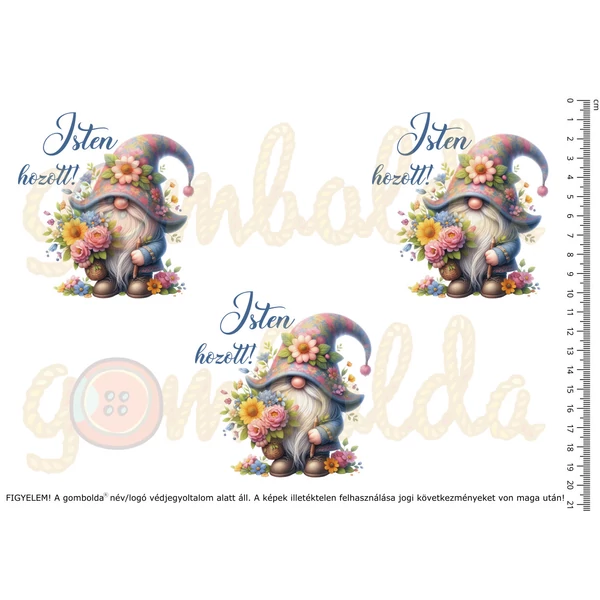 Mintás barkácsfilc - festett manók - Isten hozott - 3db