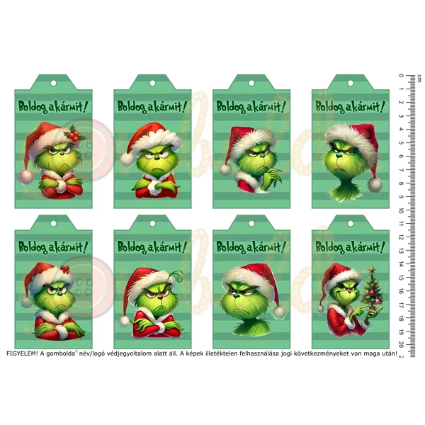 Mintás barkácsfilc - Grincses karácsony - 2mm vastag ajándékkísérő kártyák Mintás barkácsfilc - Grincses karácsony - 2mm vastag ajándékkísérő kártyák