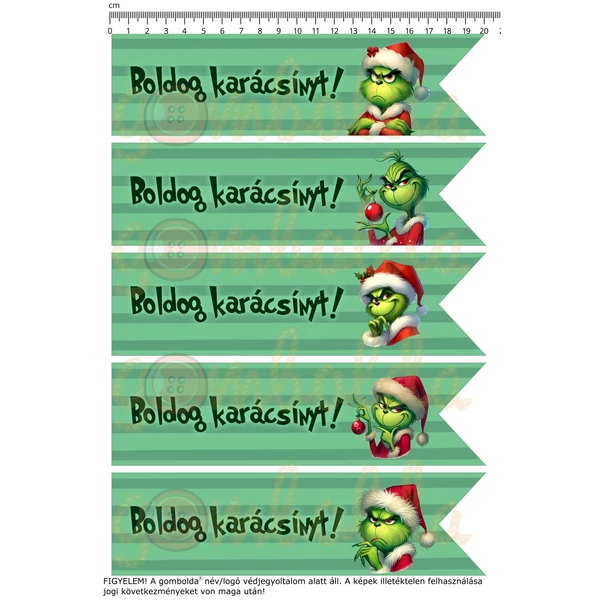 Mintás barkácsfilc - könyvjelző - Grincses karácsony - zöld