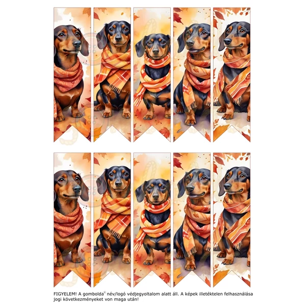 Mintás barkácsfilc - KICSI könyvjelző - őszi tacskók