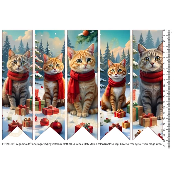 Mintás barkácsfilc - könyvjelző - téli cicák