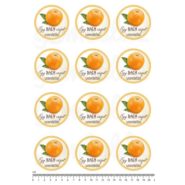Befőző címke mintás barkácsfilc - szeretettel - narancs - 60mm