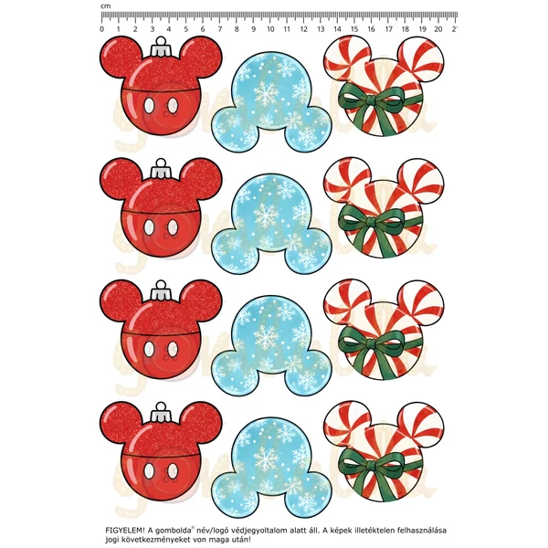 Mintás barkácsfilc - Mickey karácsonya - színes díszek kicsi