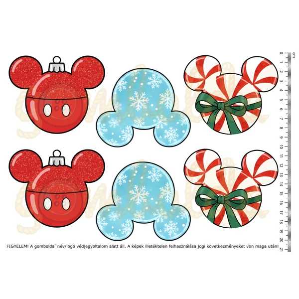 Mintás barkácsfilc - Mickey karácsonya - színes díszek nagy