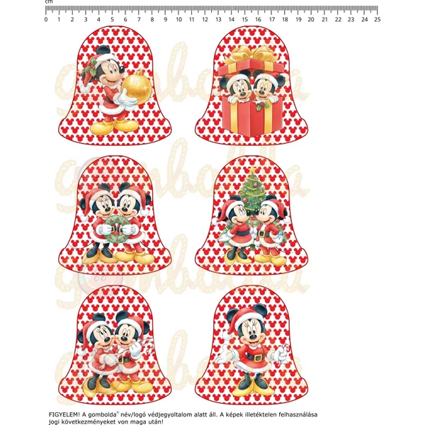 Mintás barkácsfilc - Mickey karácsonya - piros mintás harangok