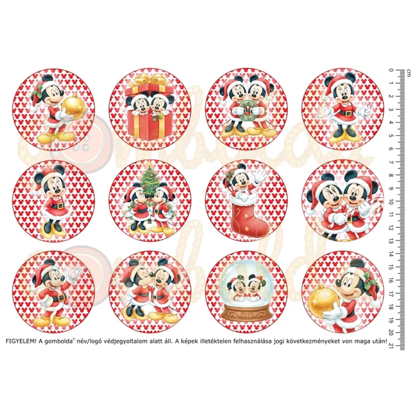 Mintás barkácsfilc - Mickey karácsonya - piros mintás körök - kicsi