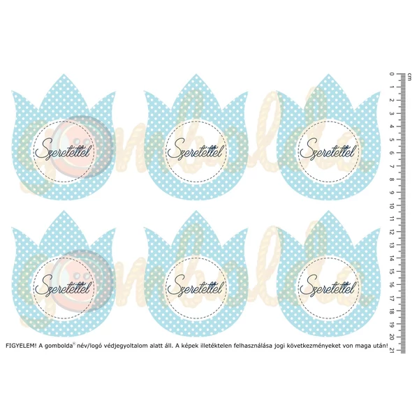 Mintás barkácsfilc - pöttyös tulipánok - Szeretettel - kék