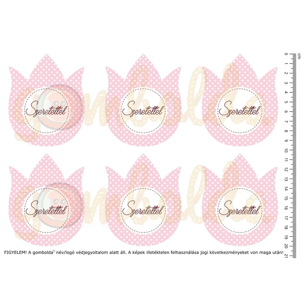 Mintás barkácsfilc - pöttyös tulipánok - Szeretettel - rózsaszín