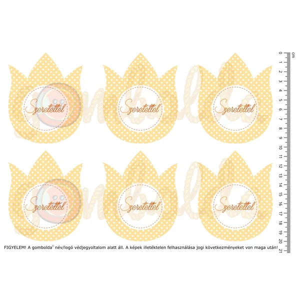 Mintás barkácsfilc - pöttyös tulipánok - Szeretettel - sárga