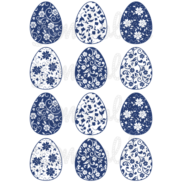 Mintás barkácsfilc - virágos tojások - kék