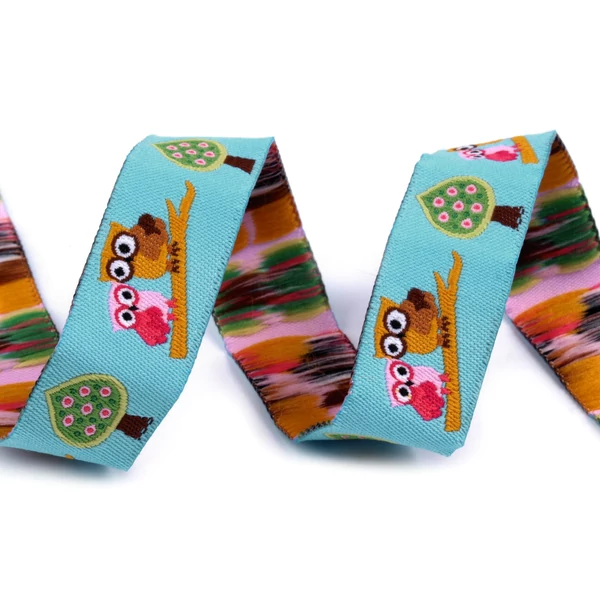 Szövött jacquard szalag - 16mm - baglyok