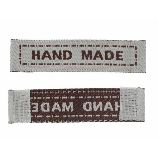 Szövött címke - "hand made" - szürke - barna - 5db
