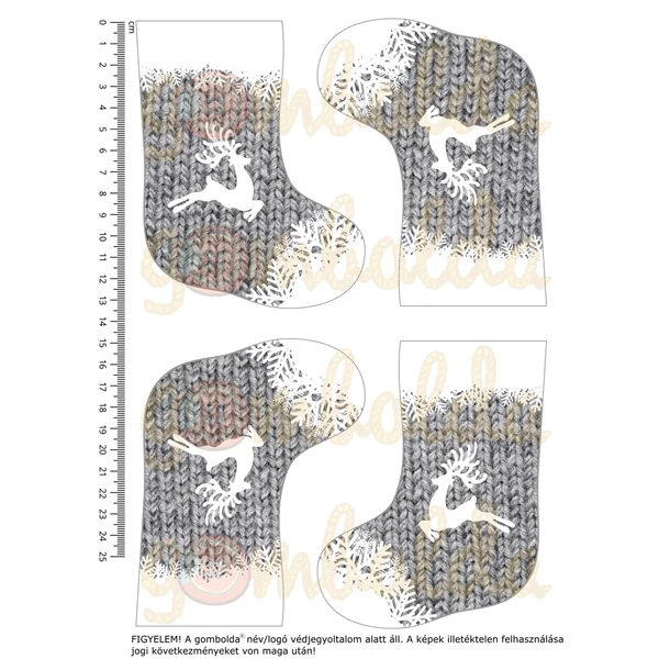 Mintás barkácsfilc - szürke karácsonyi csizmácska rénszarvassal - 2 pár