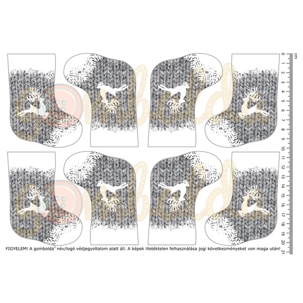 Mintás barkácsfilc - szürke karácsonyi csizmácska rénszarvassal - 4 pár
