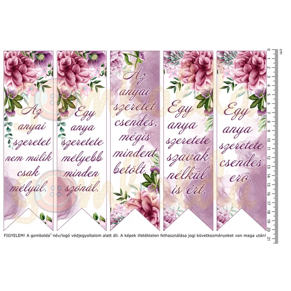 Mintás barkácsfilc - könyvjelző - anyák napi idézetek festett virágokkal