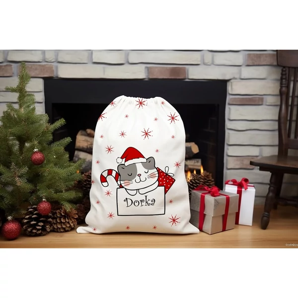 Panama szövet Mikulás zsák panel NÉVVEL - vagány cicus Panama szövet Mikulás zsák panel NÉVVEL - vagány cicus