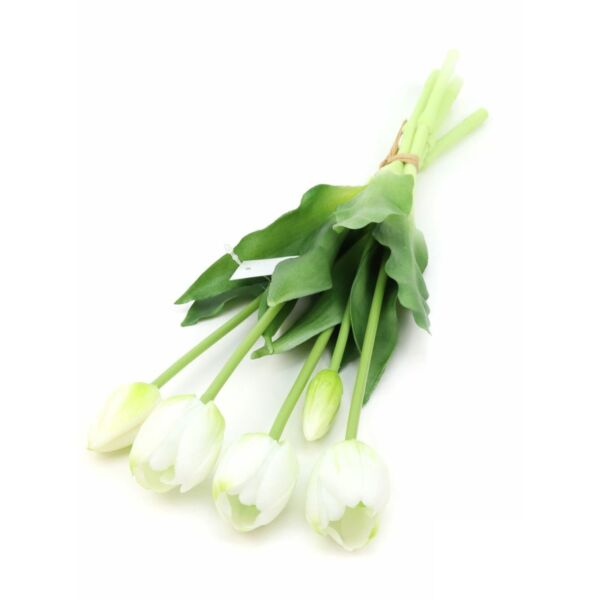 Élethű gumi tulipán csokor - fehér