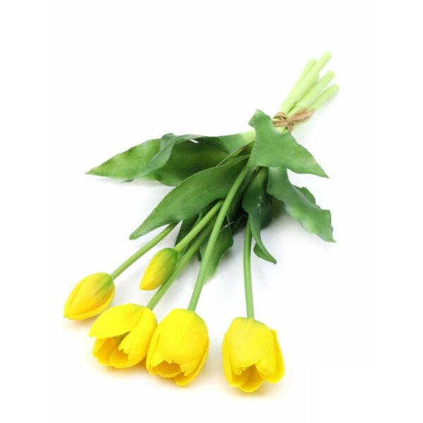 Élethű gumi tulipán csokor - sárga