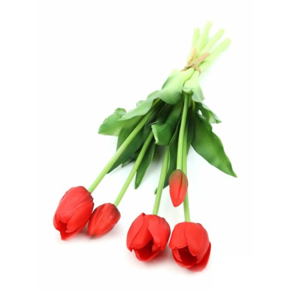 Élethű gumi tulipán csokor - piros