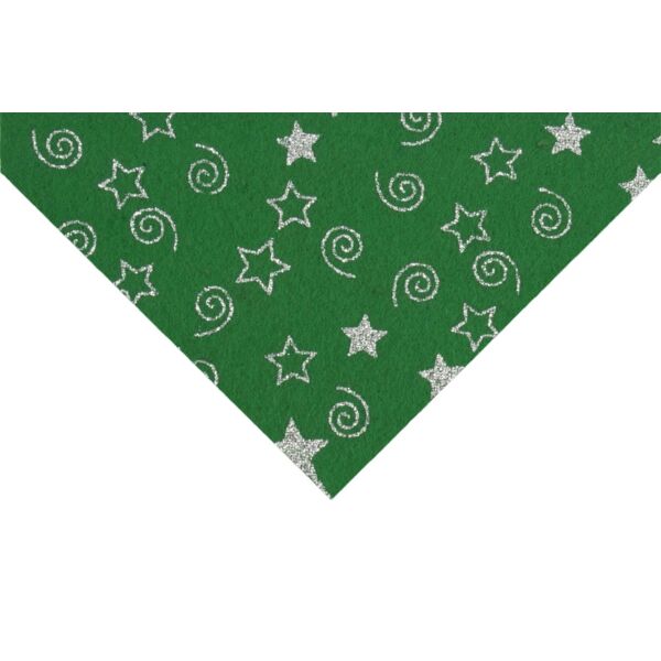 Csillámos barkácsfilc méteráru - zöld alapon csillagok csigák