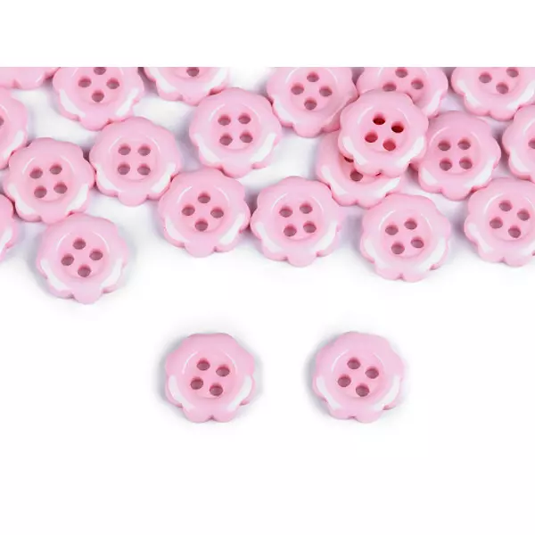 Virág alakú műanyag gombcsomag - 10db - rózsaszín